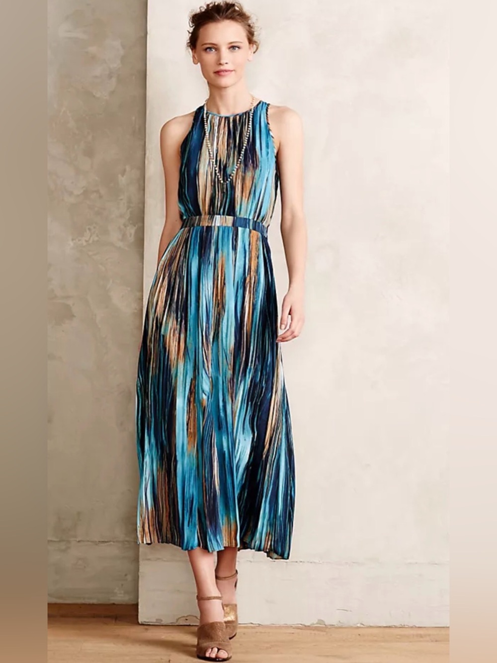 Anthropologie Paper Crown "Rivier" BlueAbstract Midi Dress